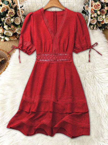 Lace Detail V-Neck Mini Dress