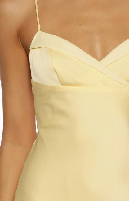 Laila Yellow Satin Scarf Formal Maxi Dress