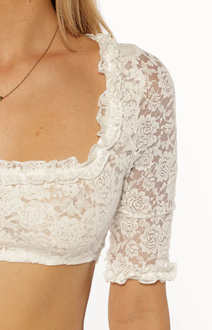My Love White Lace Short Sleeve Crop Top