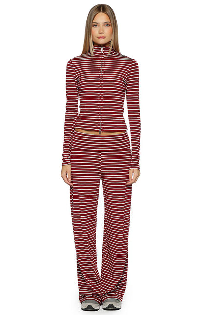 Poppi Burgundy Stripe Double Zip Sweater