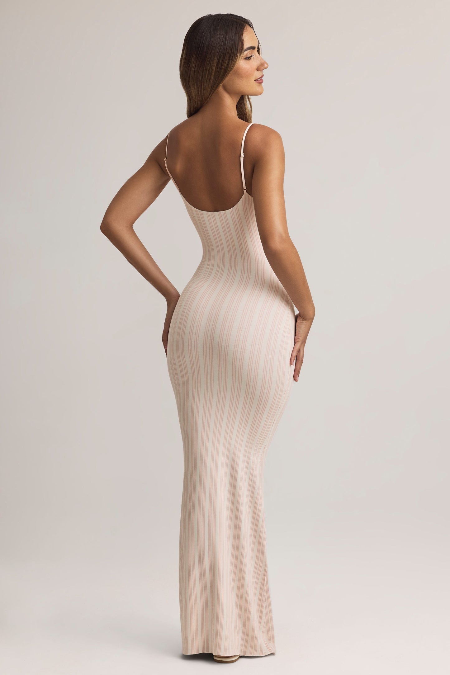 Modal Scoop-Neck Strappy Maxi Dress in Stripe Print