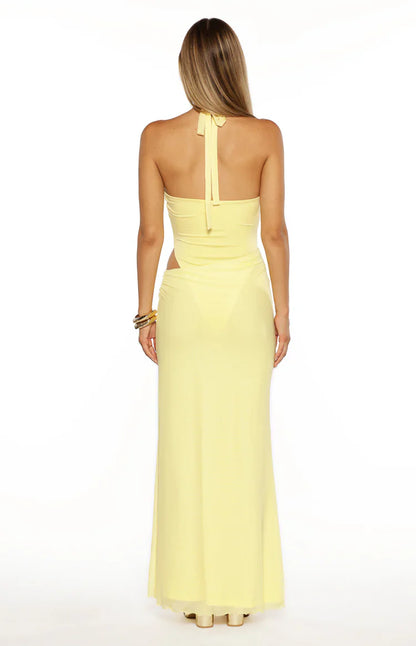 Stella Yellow Halter Cut Out Maxi Dress