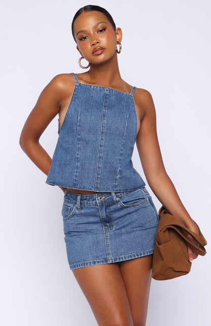 Happiness Is Key Denim Top Admiral Blue