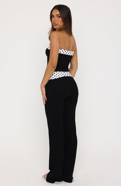 Never In Question Fold Over Pants Black/White Polka Dot