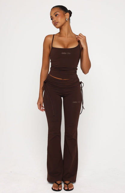 Pretty Vibes Fold Over Flare Pants Chocolate