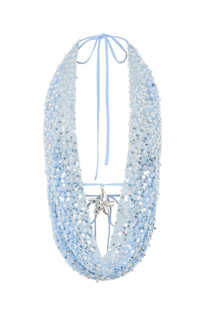 Timeless Secrets Sequin Cowl Neck Top Misty Blue