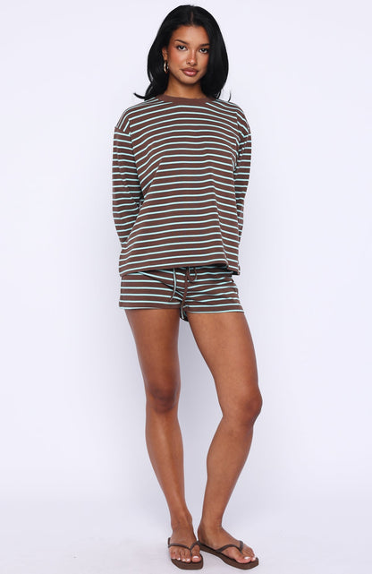 Touchdown Long Sleeve Tee Chocolate/Blue Stripe